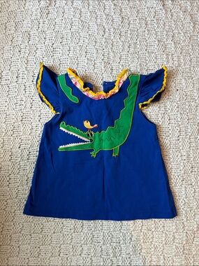 Castles & Crowns Girls' Colorful shirt with Ruffle Trim alligator crocodile blue